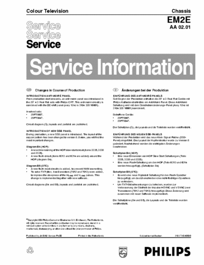 Philips EM2A Philips Color Television 
Chassis: EM2A
Service Manual